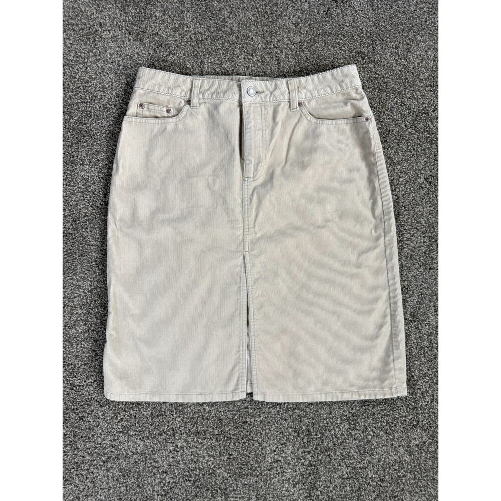 Vintage 2002 Y2K Old Navy Corduroy Midi Skirt Womens 10 Beige Cream Front Slit